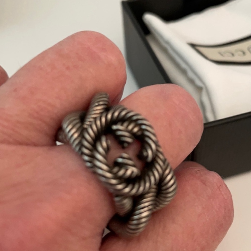 GUCCI UNISEX INTERLOCKING G GOURMETTE STERLING SILVER RING AUTHENTIC πππ - Picture 6 of 15